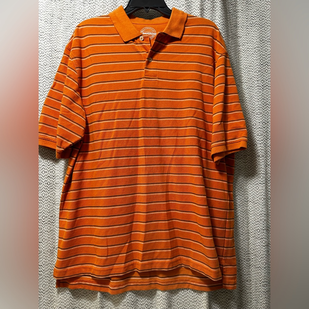 Authentic Consensusorange With Navy/White Striped Polo Shirt